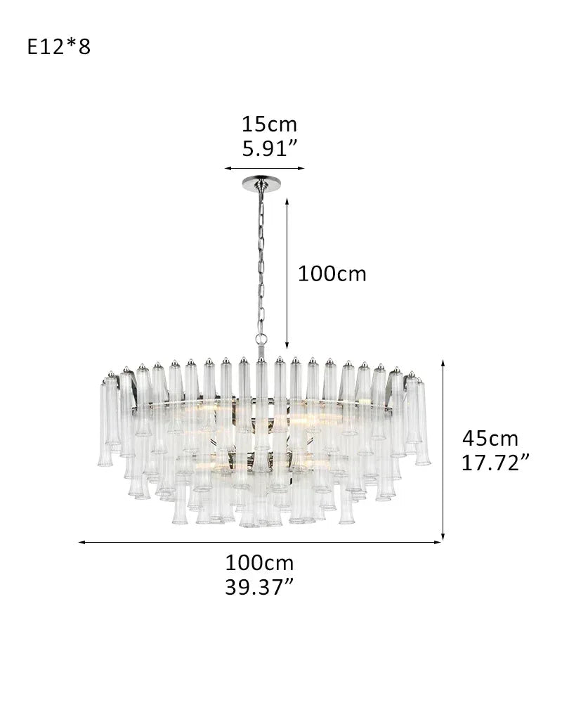 Modern Glass Rod Brass/Chrome Lorelei Waterfall Round Tiered Chandelier - 8 - light - D100*H45CM/D39.37"*H17.72"Warm Light (3000K)SilverBlushlighting