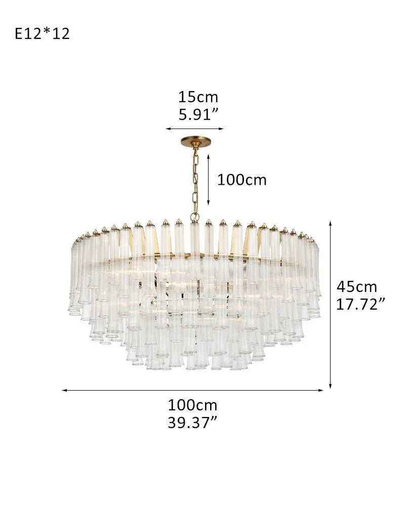 Modern Glass Rod Brass/Chrome Lorelei Waterfall Round Tiered Chandelier - 12 - light - D100*H45CM/D39.37"*H17.72"Warm Light (3000K)BrassBlushlighting