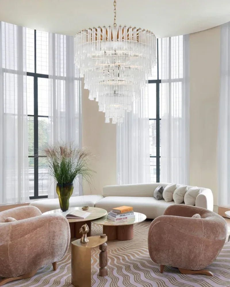 Modern Glass Rod Brass/Chrome Lorelei Waterfall Round Tiered Chandelier - 4 - light - D45*H30CM/D17.72"*H11.81" - CeilingWarm Light (3000K)BrassBlushlighting