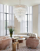 Modern Glass Rod Brass/Chrome Lorelei Waterfall Round Tiered Chandelier - 4 - light - D45*H30CM/D17.72"*H11.81" - CeilingWarm Light (3000K)BrassBlushlighting