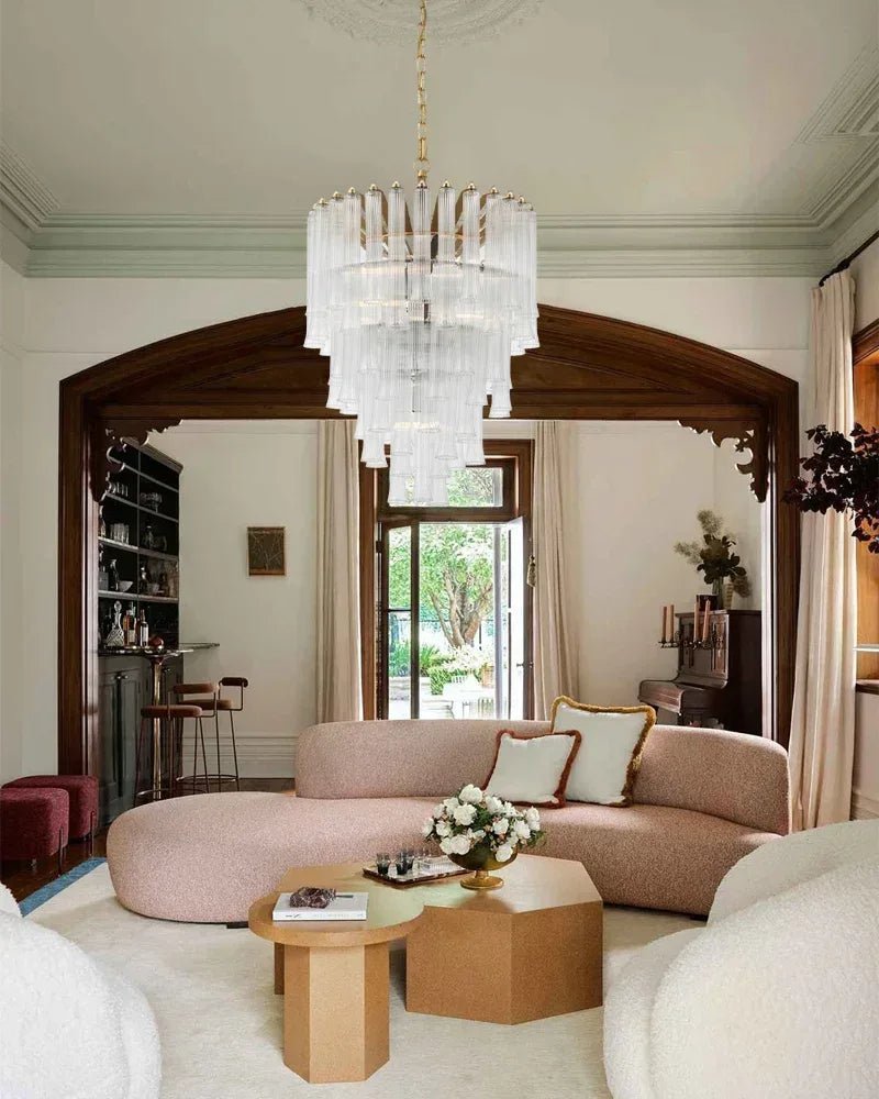 Modern Glass Rod Brass/Chrome Lorelei Waterfall Round Tiered Chandelier - 4 - light - D45*H30CM/D17.72"*H11.81" - CeilingWarm Light (3000K)BrassBlushlighting