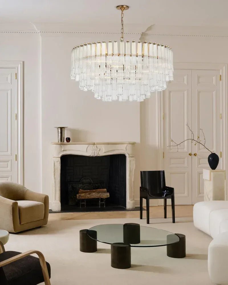 Modern Glass Rod Brass/Chrome Lorelei Waterfall Round Tiered Chandelier - 4 - light - D45*H30CM/D17.72"*H11.81" - CeilingWarm Light (3000K)BrassBlushlighting