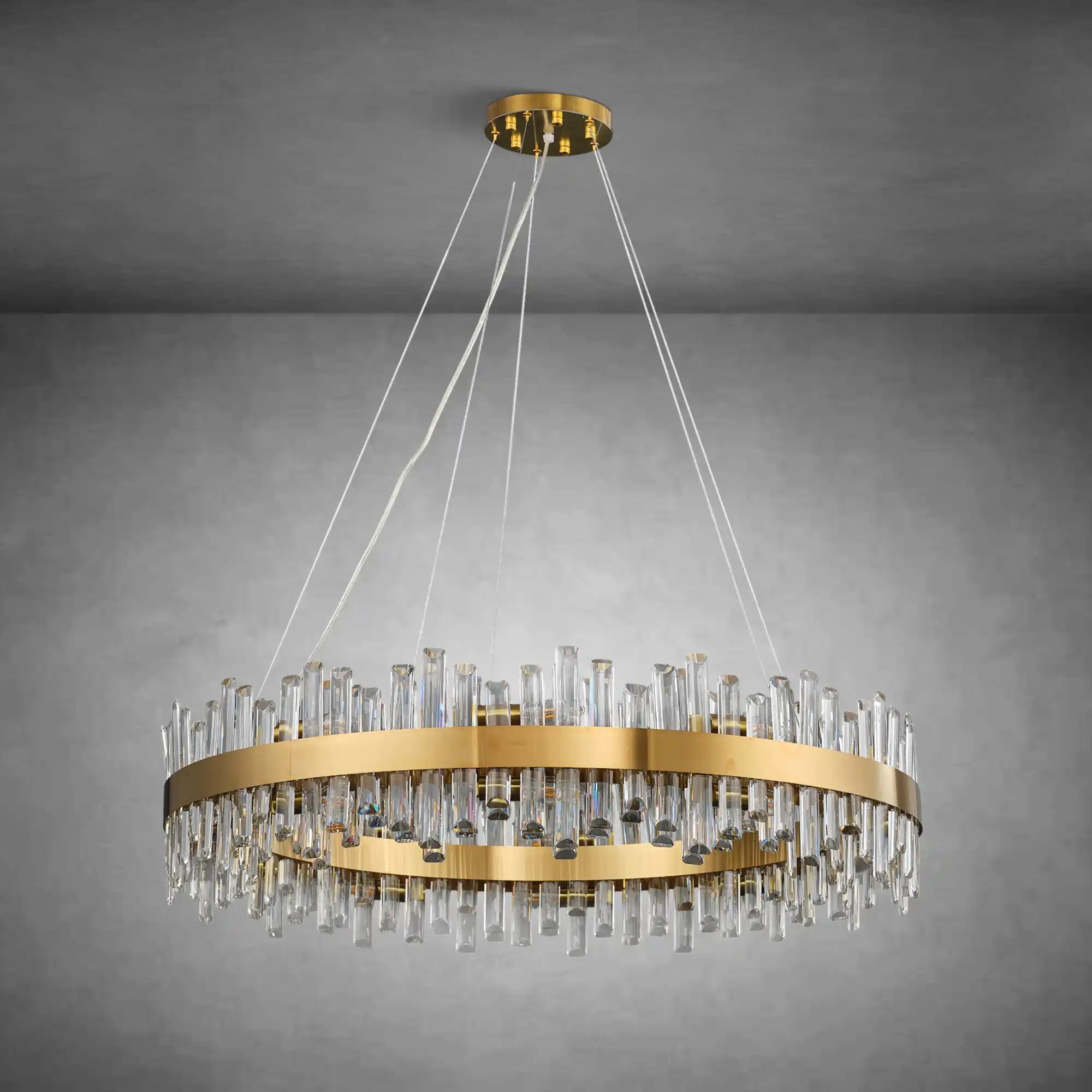 Modern Gold 2 - Tier Crystal Chandelier 39.4 Inch - GoldRound D39.4''Blushlighting