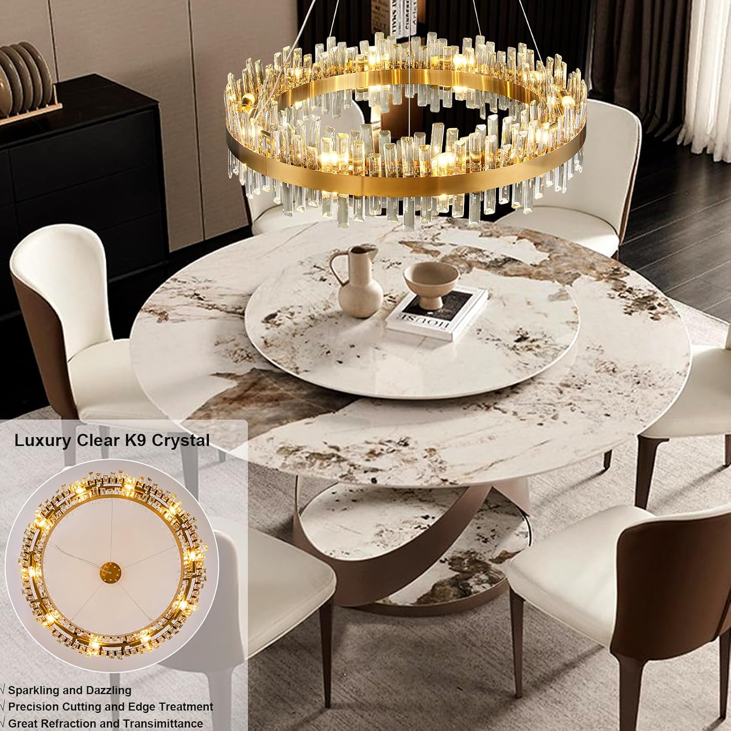 Modern Gold 2-Tier Crystal Chandelier with 20 E12 Bulbs