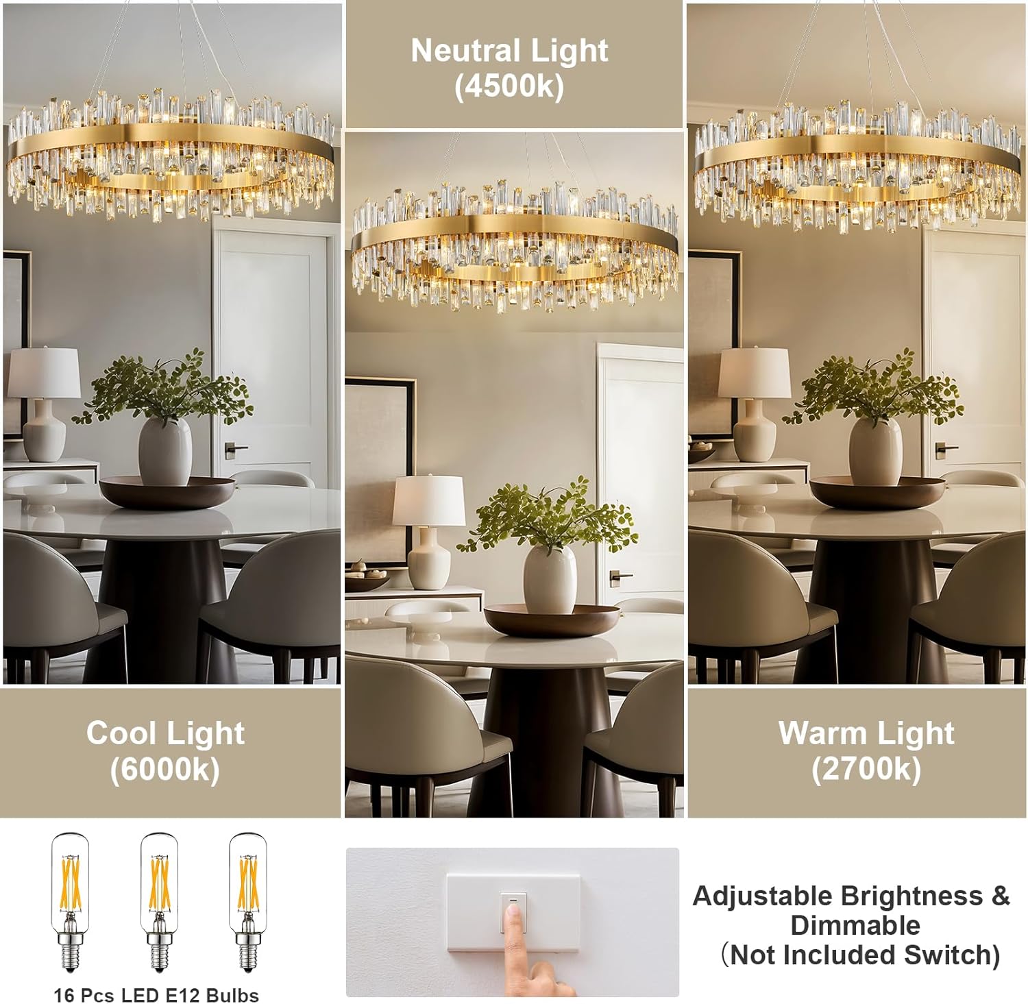 Modern Gold 2-Tier Crystal Chandelier with 20 E12 Bulbs