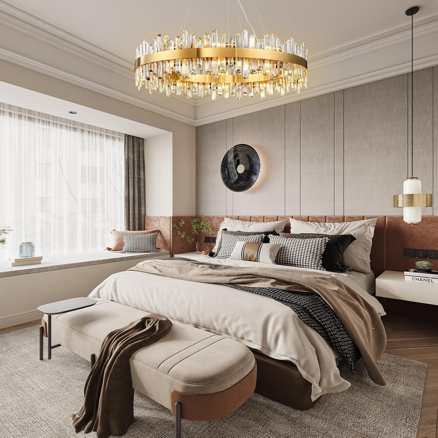 Modern Gold 2-Tier Crystal Chandelier with 20 E12 Bulbs