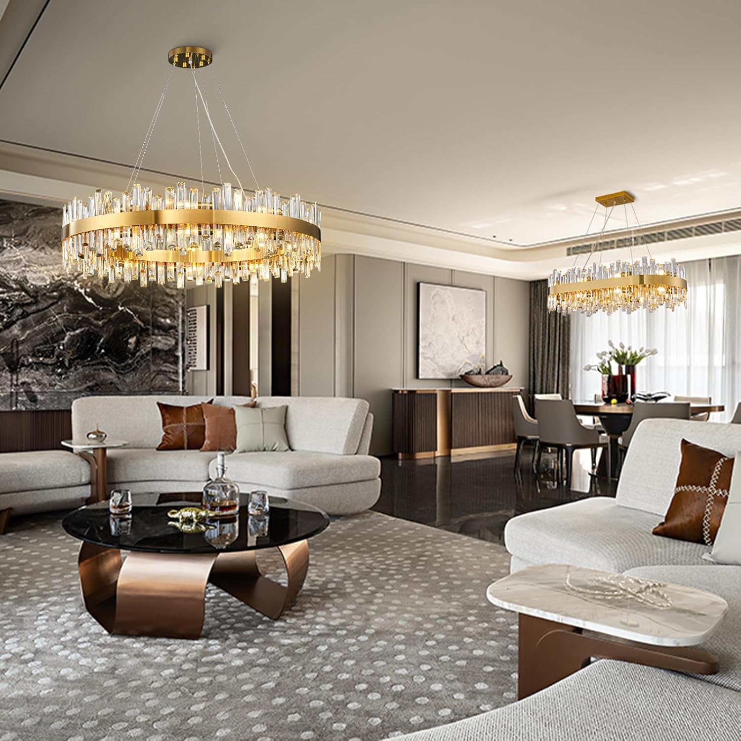 Modern Gold 2-Tier Crystal Chandelier with 20 E12 Bulbs