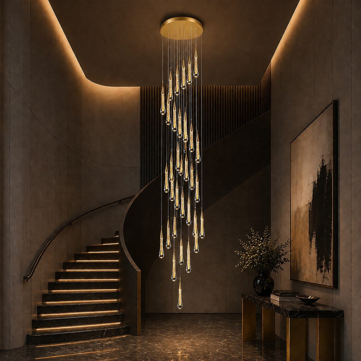 Modern Gold Chandelier Pendant Light Hanging Aluminum LED Fixture for Dining Room Illumination - 24 headsWarm lightBlushlighting