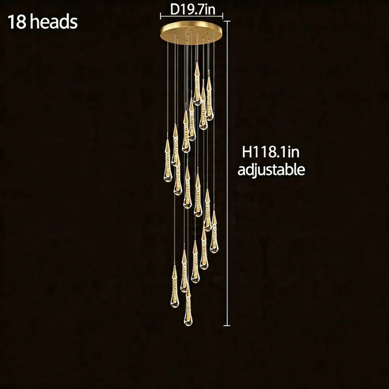 Modern Gold Chandelier Pendant Light Hanging Aluminum LED Fixture for Dining Room Illumination - 15 headsWarm lightBlushlighting