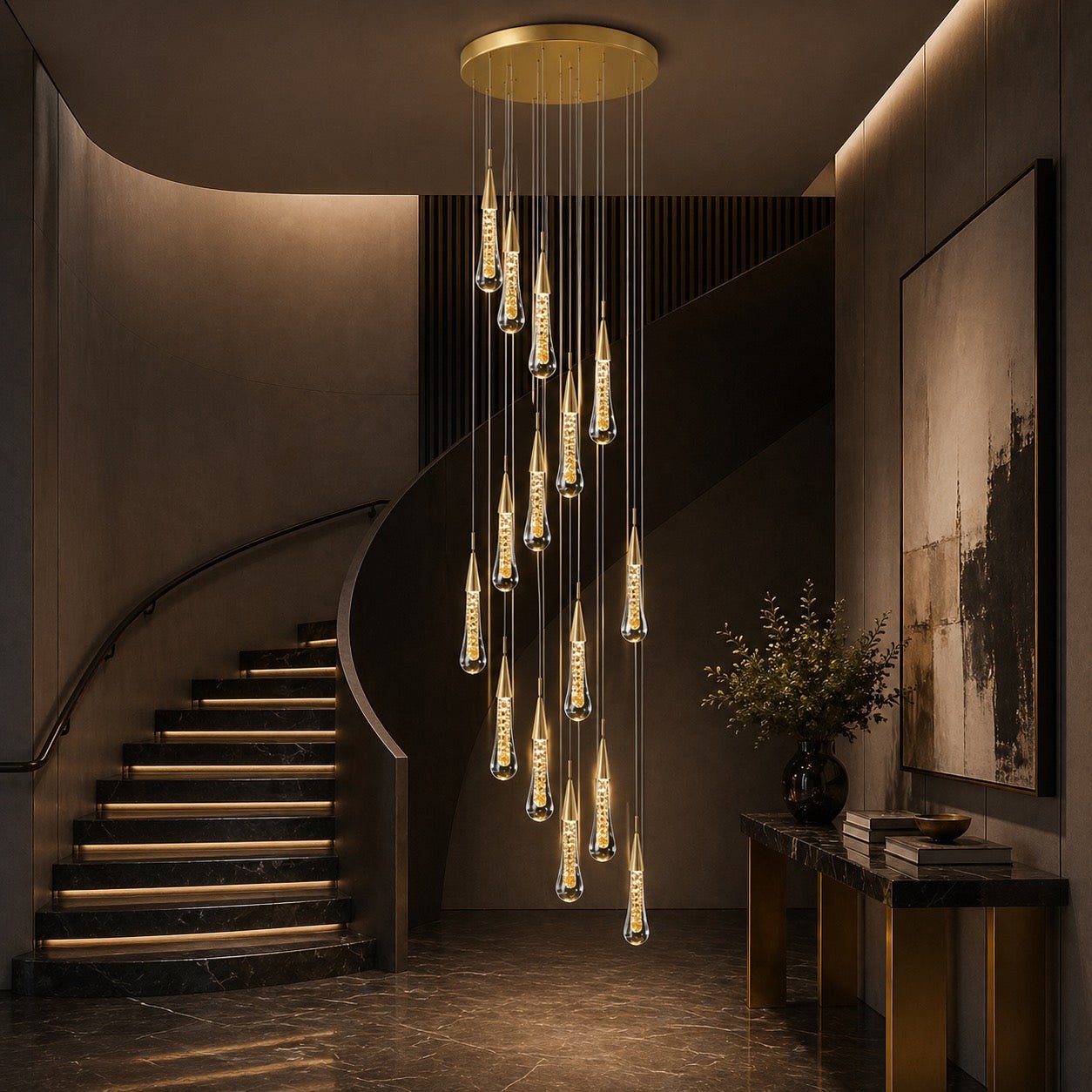 Modern Gold Chandelier Pendant Light Hanging Aluminum LED Fixture for Dining Room Illumination - 15 headsWarm lightBlushlighting