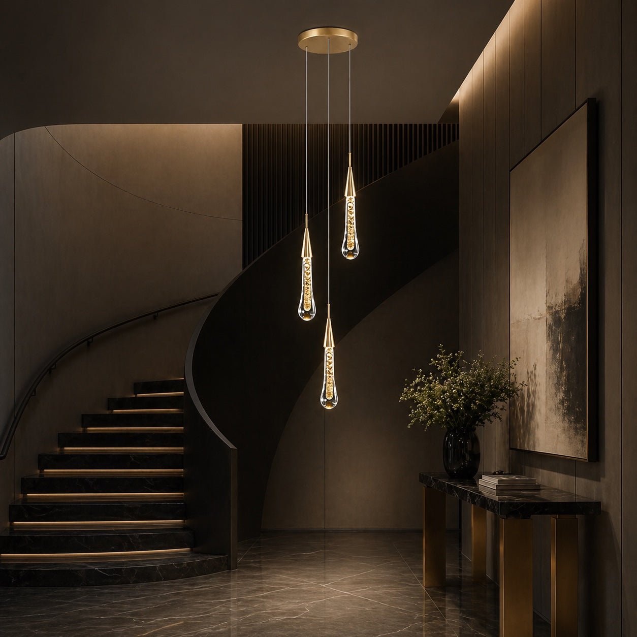 Modern Gold Chandelier Pendant Light Hanging Aluminum LED Fixture for Dining Room Illumination - 3 headsWarm lightBlushlighting
