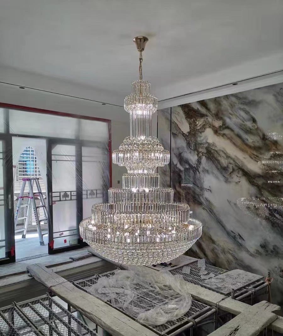 Modern Gold Foyer Extra Large Crystal Chandeliers Round Light Fixture For Hall Entrance - D39.4"*H59.1"Blushlighting