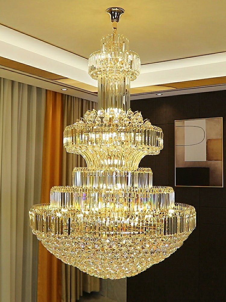 Modern Gold Foyer Extra Large Crystal Chandeliers Round Light Fixture For Hall Entrance - D39.4"*H59.1"Blushlighting