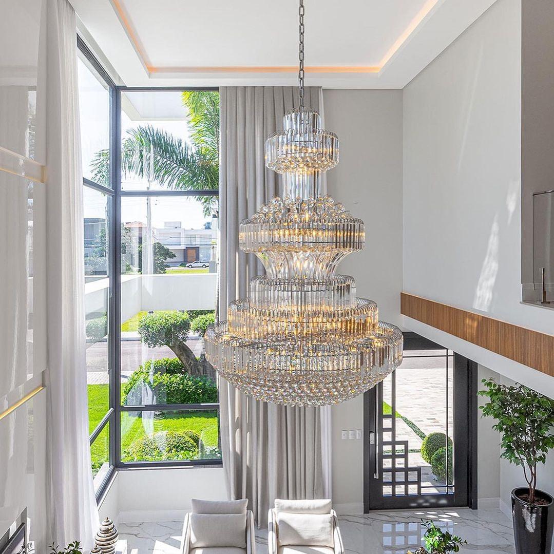 Modern Gold Foyer Extra Large Crystal Chandeliers Round Light Fixture For Hall Entrance - D39.4"*H59.1"Blushlighting