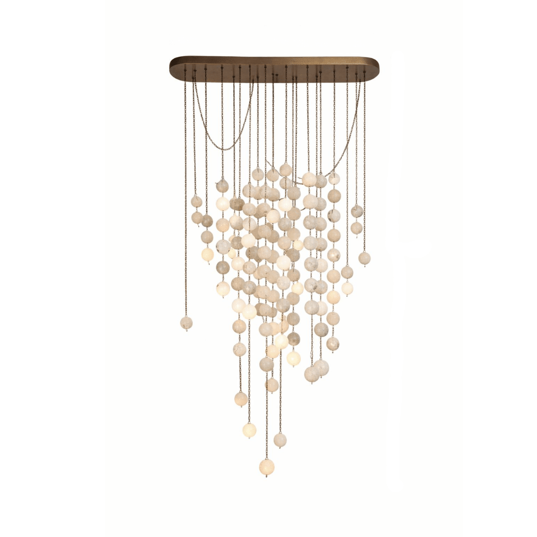 Modern Hanging Spherical Alabaster Chandelier for High Ceilings - 100 Balls/L38"*W18"*H108" (L96.5cm*W45.7cm*H274.3cm)Warm LightBlushlighting