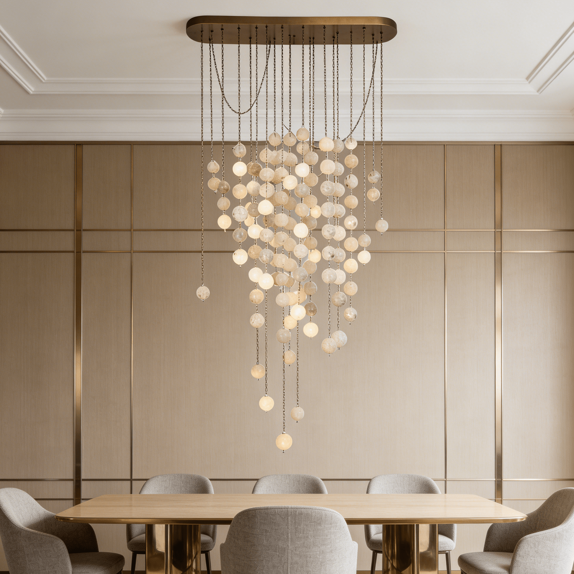 Modern Hanging Spherical Alabaster Chandelier for High Ceilings - 100 Balls/L38"*W18"*H108" (L96.5cm*W45.7cm*H274.3cm)Warm LightBlushlighting