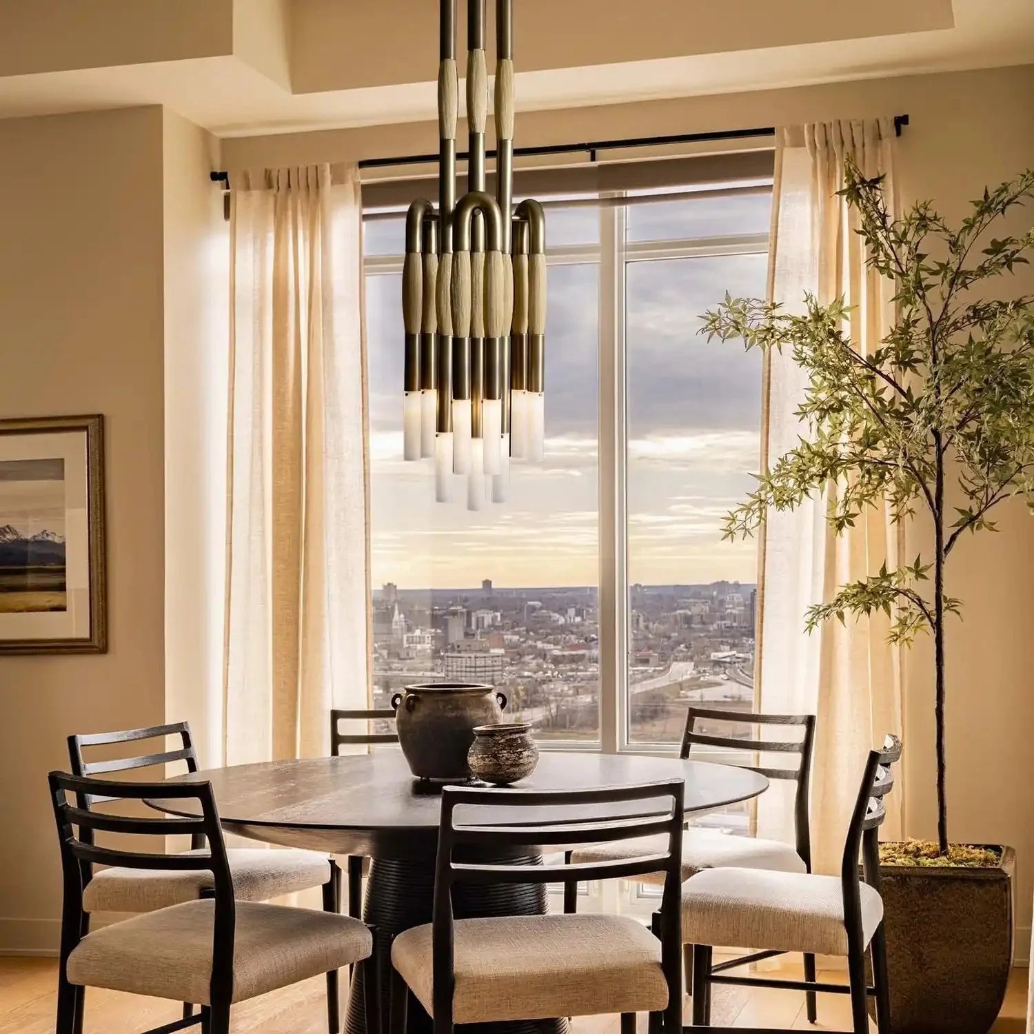 Modern Heritage Horsehair 9 - Light Pendant Unique Luxury Light Fixture - Blackened BrassJet BlackBlushlighting