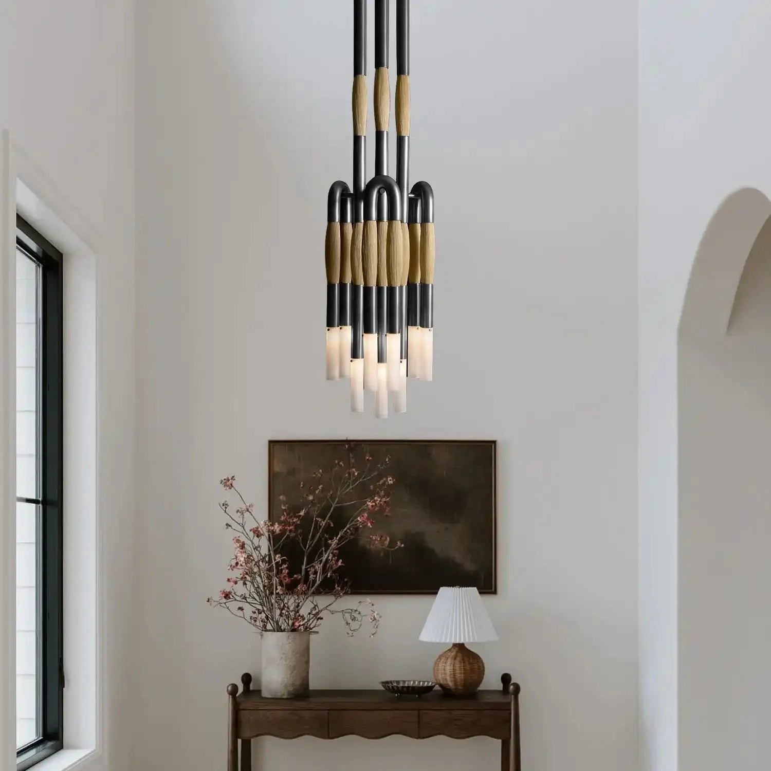 Modern Heritage Horsehair 9 - Light Pendant Unique Luxury Light Fixture - Blackened BrassJet BlackBlushlighting
