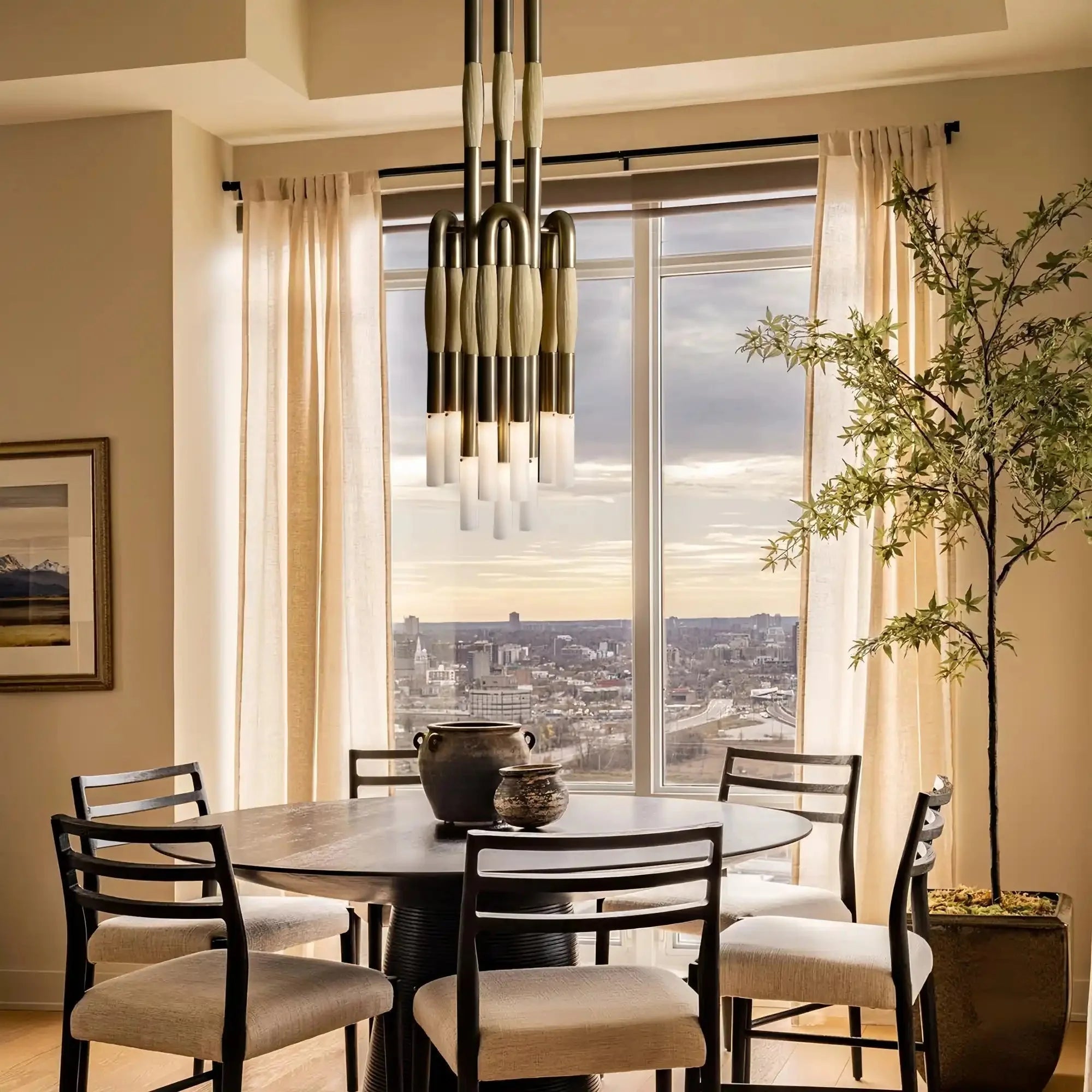 Modern Heritage Horsehair 9 - Light Pendant Unique Luxury Light Fixture - Aged BrassPalominoBlushlighting