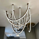 Modern High-End Curved Necklace Natural Crystal Ceiling Chandelier - The Whole Set /8 chainsBlackWarm LightBlushlighting