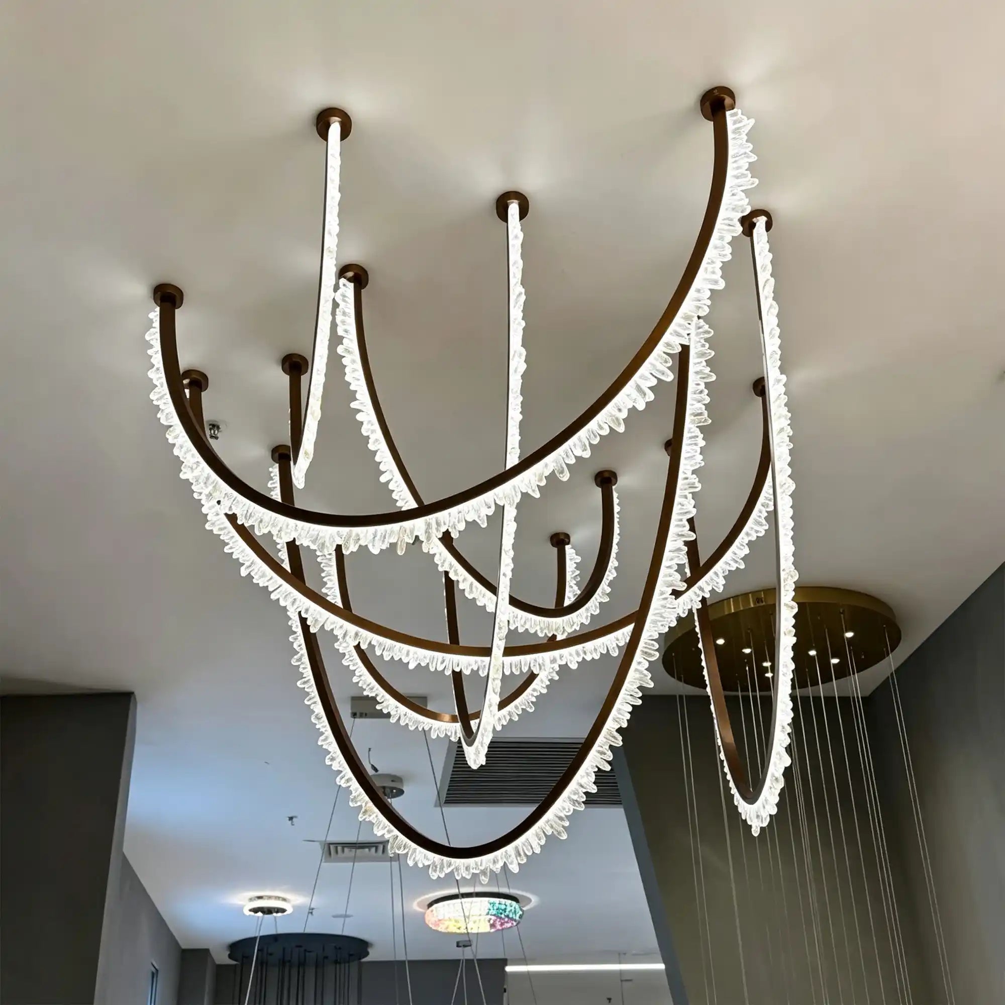 Modern High-End Curved Necklace Natural Crystal Ceiling Chandelier - The Whole Set /8 chainsBlackWarm LightBlushlighting
