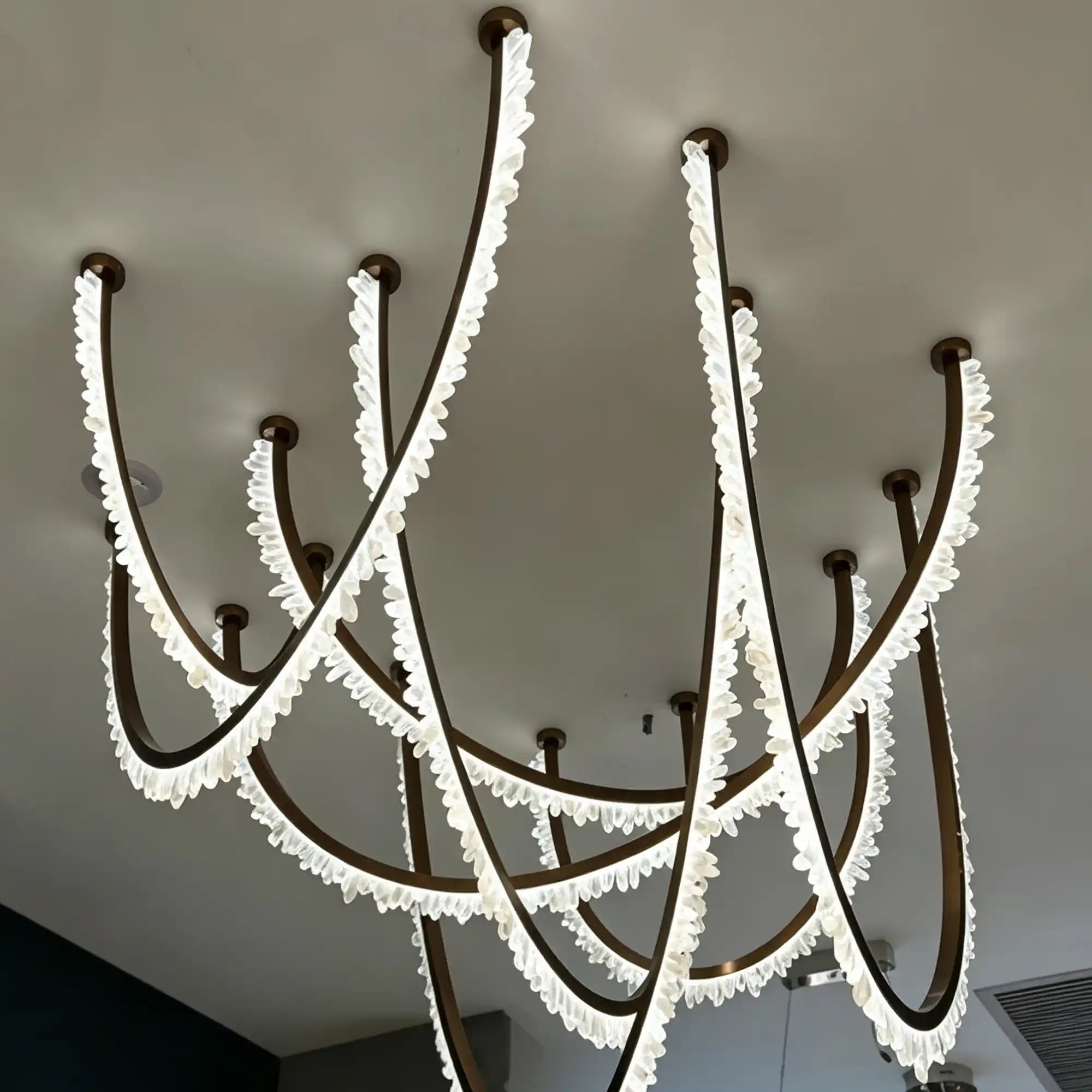 Modern High-End Curved Necklace Natural Crystal Ceiling Chandelier - The Whole Set /8 chainsBlackWarm LightBlushlighting