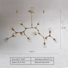 12Heads: L82.7"*H59.0" Gaia 5 - Light Sputnik Modern Linear Chandelier,chandelier,chandeliers,glass,metal,iron,cup,branch,fashion,trendy,multi-head,pendant,extra large,oversize,large,huge,big,long table,big table,kitchen island,kitchen bar,dining table,dining bar