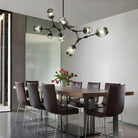 Modern Industrial Branch Chandelier with Multiple Glass Pendants Extra Large for Living or Dining Room - 7 Lights: L47.2"*H41.3"Black+Jade GreenWarm LightBlushlighting