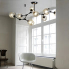 Modern Industrial Branch Chandelier with Multiple Glass Pendants Extra Large for Living or Dining Room - 12 Lights: L82.7"*H59.0"Black+Clear GlassWarm LightBlushlighting