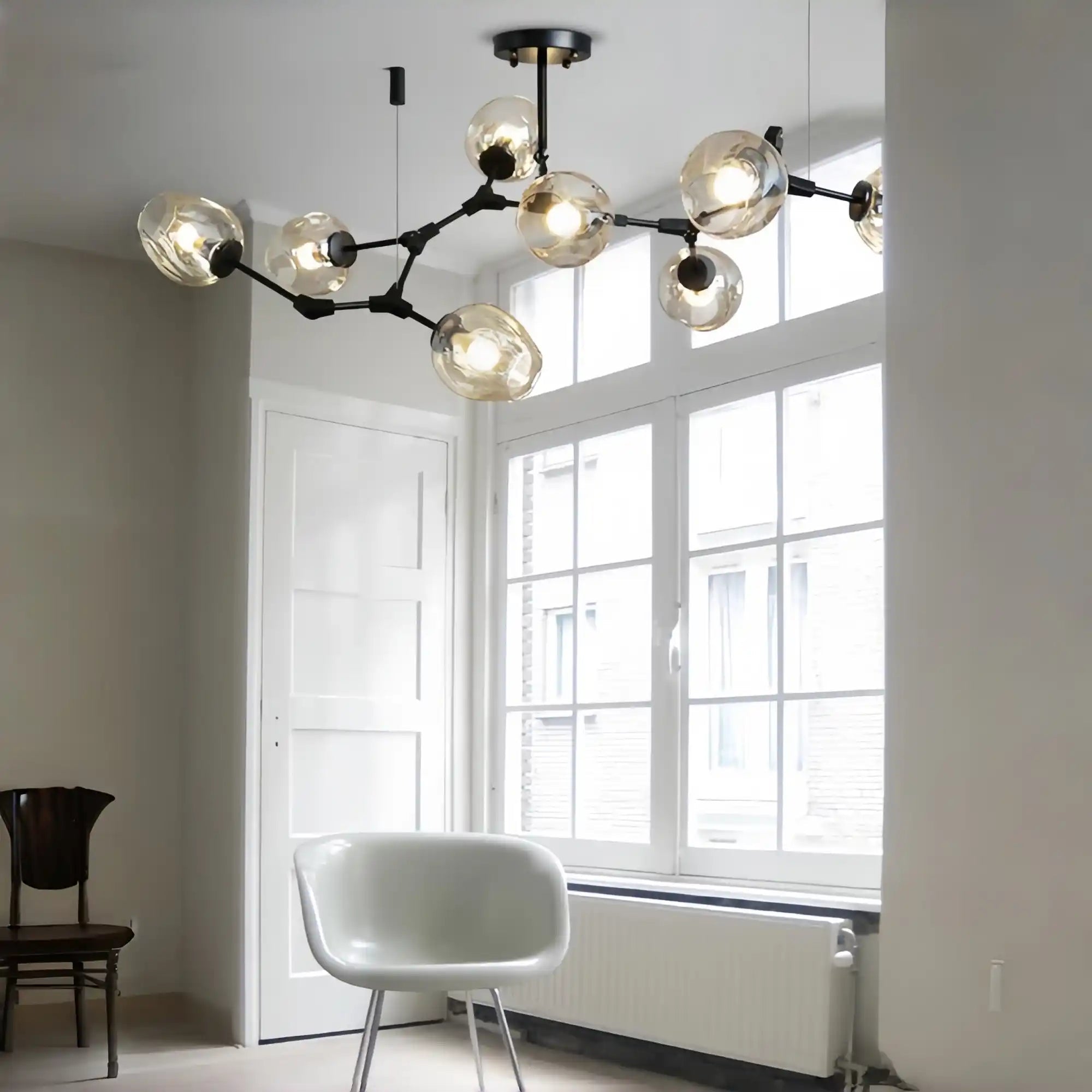 Modern Industrial Branch Chandelier with Multiple Glass Pendants Extra Large for Living or Dining Room - 12 Lights: L82.7"*H59.0"Black+Clear GlassWarm LightBlushlighting