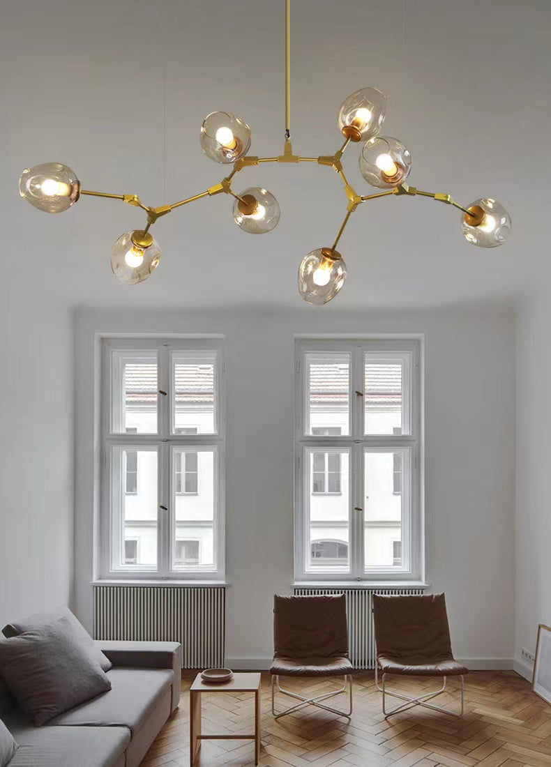 Modern Industrial Branch Chandelier with Multiple Glass Pendants Extra Large for Living or Dining Room-Chandeliers-Blushlighting