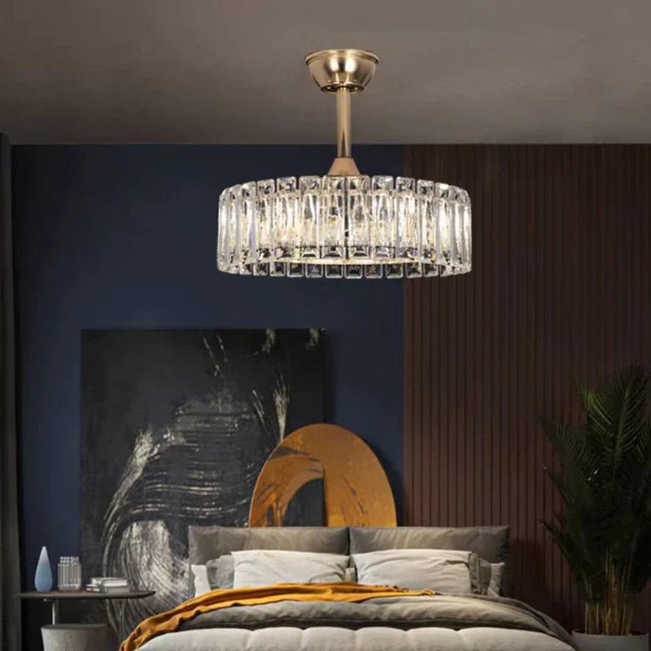 Modern Invisible Blade Fan Light Crystal Chandelier for Living/Dining Room/Bedroom - D26.8"Warm LightBlushlighting