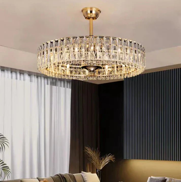 Modern Invisible Blade Fan Light Crystal Chandelier for Living/Dining Room/Bedroom - D26.8"Warm LightBlushlighting
