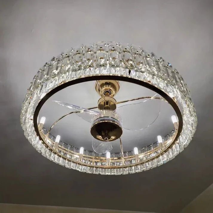 Modern Invisible Blade Fan Light Crystal Chandelier for Living/Dining Room/Bedroom - D26.8"Warm LightBlushlighting