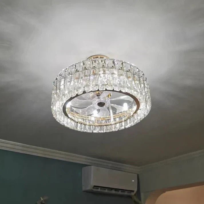 Modern Invisible Blade Fan Light Crystal Chandelier for Living/Dining Room/Bedroom - D26.8"Warm LightBlushlighting