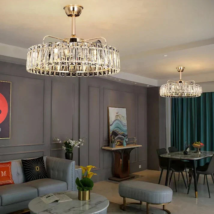 Modern Invisible Blade Fan Light Crystal Chandelier for Living/Dining Room/Bedroom-