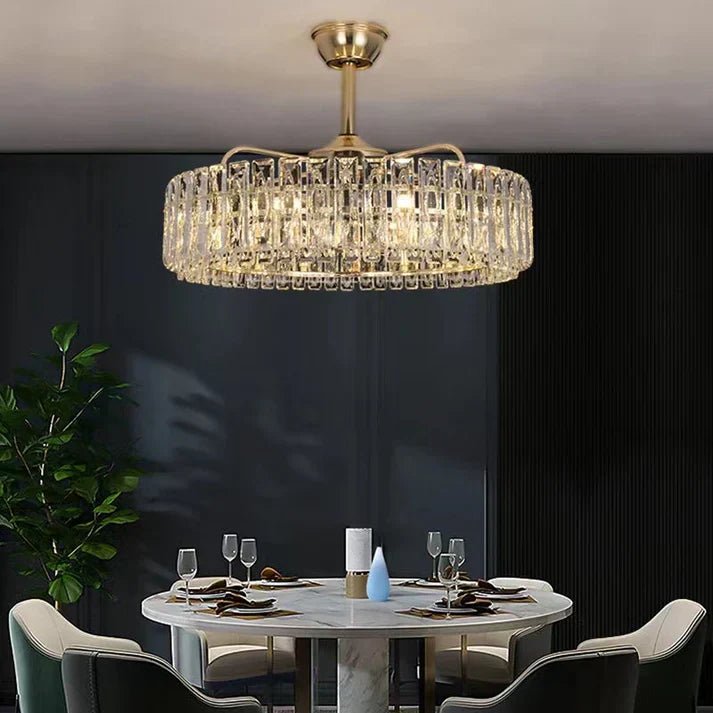 Modern Invisible Blade Fan Light Crystal Chandelier for Living/Dining Room/Bedroom - D26.8"Warm LightBlushlighting