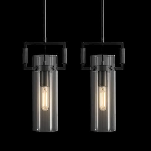 Modern Large Black Pendant Light Fixture Set of 2 - 21.6 Inch Adjustable Hanging Chandelier with Glass Shade & Brass Finish, Farmhouse Island Lighting for Kitchen, Dining Room, Bathroom - 2pc - BlackBlushlighting