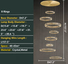 Modern Layered Ring Crystal Chandelier For High Ceiling Living Room /Foryer/Stairscase - 5 Rings:D23.6"*H78.7"Warm LightBlushlighting