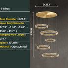 Modern Layered Ring Crystal Chandelier For High Ceiling Living Room /Foryer/Stairscase - 5 Rings:D23.6"*H78.7"Warm LightBlushlighting
