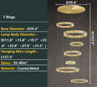 Modern Layered Ring Crystal Chandelier For High Ceiling Living Room /Foryer/Stairscase - 5 Rings:D23.6"*H78.7"Warm LightBlushlighting