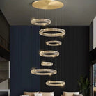 Modern Layered Ring Crystal Chandelier For High Ceiling Living Room /Foryer/Stairscase - 5 Rings:D23.6"*H78.7"Warm LightBlushlighting