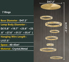 Modern Layered Ring Crystal Chandelier For High Ceiling Living Room /Foryer/Stairscase - 5 Rings:D23.6"*H78.7"Warm LightBlushlighting