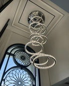 Modern Layered Ring Crystal Chandelier For High Ceiling Living Room /Foryer/Stairscase - 5 Rings:D23.6"*H78.7"Warm LightBlushlighting
