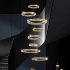 Modern Layered Ring Crystal Chandelier For High Ceiling Living Room /Foryer/Stairscase - 5 Rings:D23.6"*H78.7"Warm LightBlushlighting