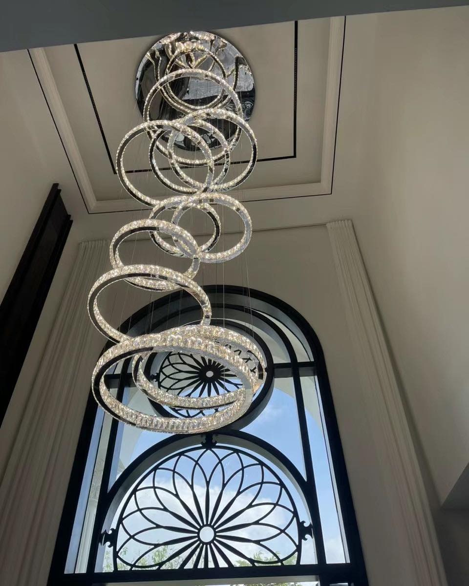 Modern Layered Ring Crystal Chandelier For High Ceiling Living Room /Foryer/Stairscase-Chandeliers-Blushlighting-Blushlighting