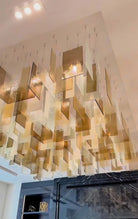 Modern Layered Textured Glass Panel Ceiling Light for Hotel Lobby/Living Room - L104"*W51.2" (L256cm*W130cm)Warm LightWithout CanopyBlushlighting