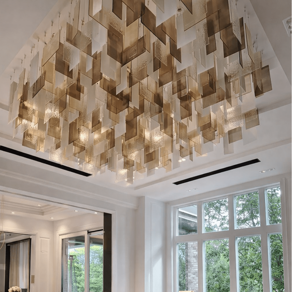 Modern Layered Textured Glass Panel Ceiling Light for Hotel Lobby/Living Room - L104"*W51.2" (L256cm*W130cm)Warm LightWithout CanopyBlushlighting