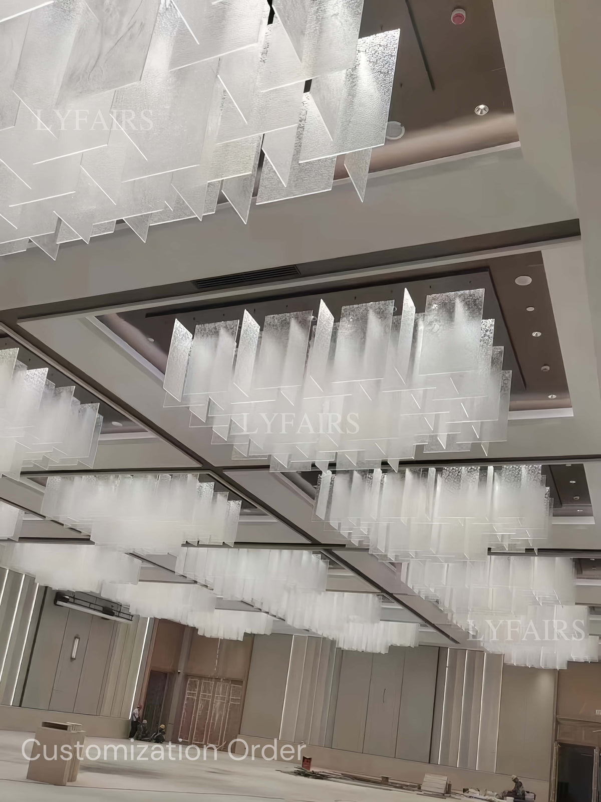 Modern Layered Textured Glass Panel Ceiling Light for Hotel Lobby/Living Room - L104"*W51.2" (L256cm*W130cm)Warm LightWithout CanopyBlushlighting