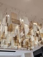 Modern Layered Textured Glass Panel Ceiling Light for Hotel Lobby/Living Room - L104"*W51.2" (L256cm*W130cm)Warm LightWithout CanopyBlushlighting